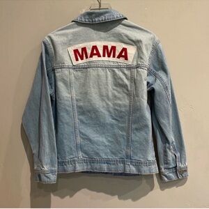 Denim Jacket Oversized Faded with “Mama” on back s XS
